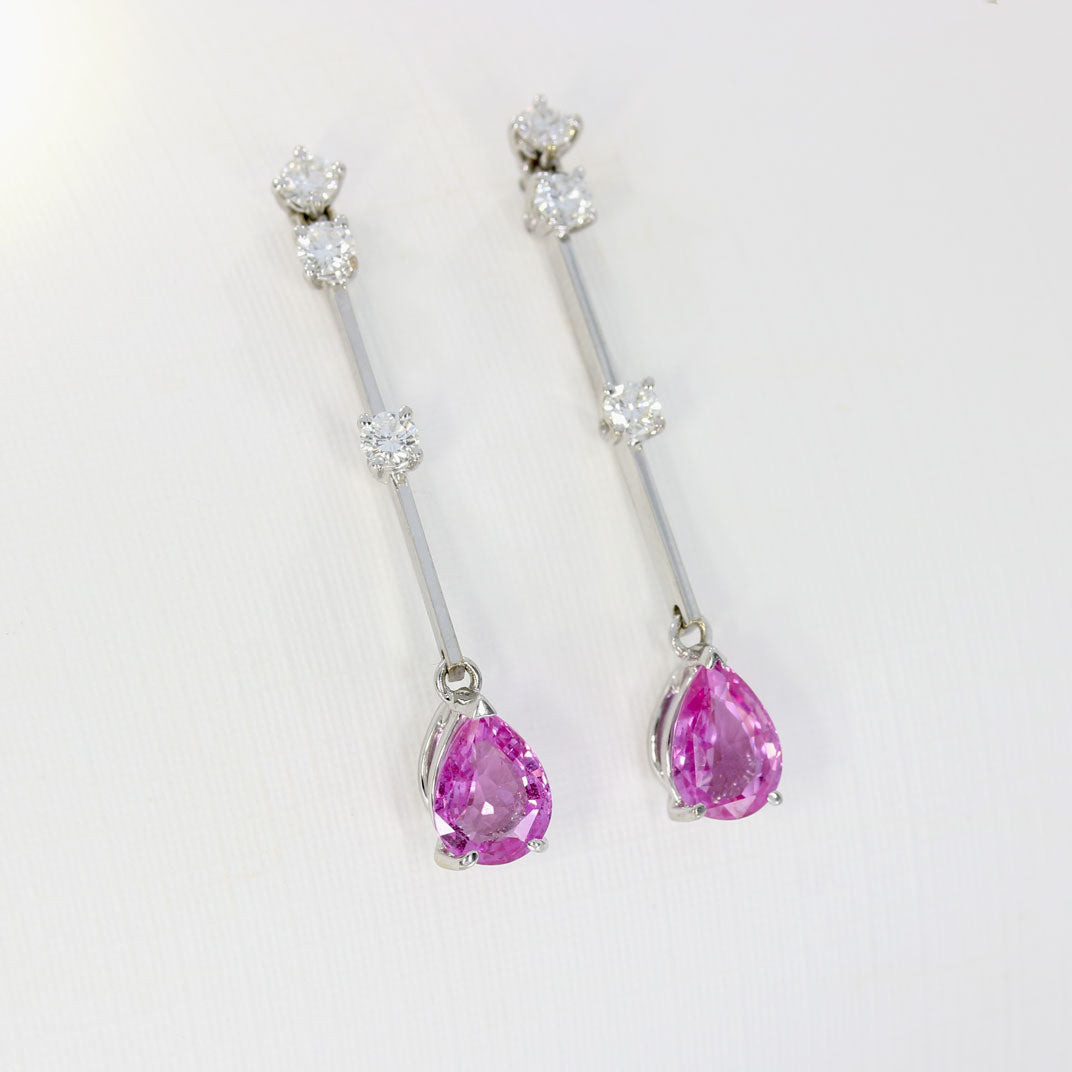 Pre Owned 18ct White Gold Pink Sapphire and Diamond Drop Earrings