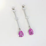 Pre Owned 18ct White Gold Pink Sapphire and Diamond Drop Earrings