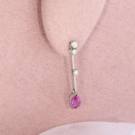 Pre Owned 18ct White Gold Pink Sapphire and Diamond Drop Earrings