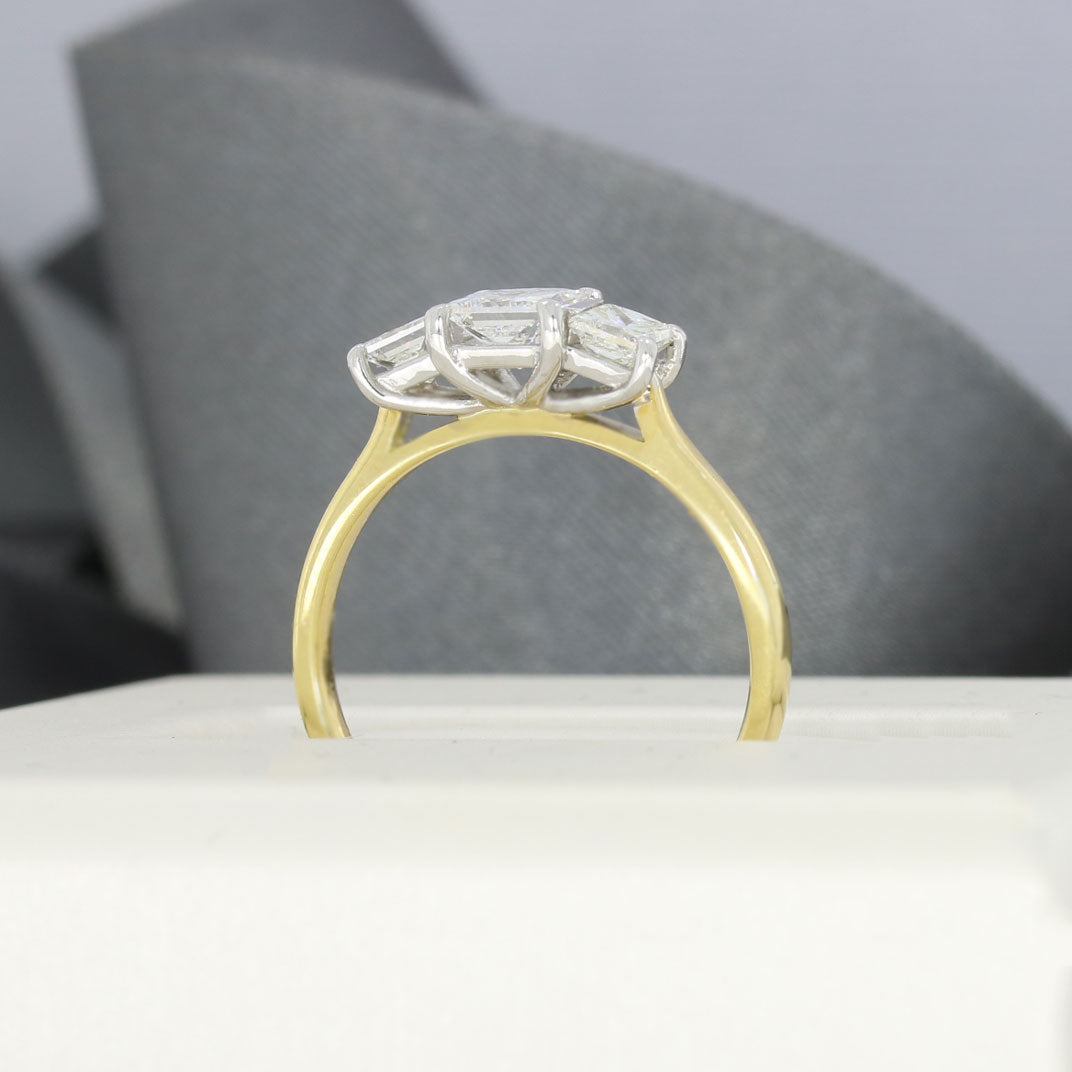 Pre Owned 18ct Yellow Gold Claw Set Princess Cut Diamond 3 Stone Ring 1.33ct