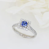 18ct White Gold Square Cut Sapphire & Diamond Cluster with Diamond Set Shoulders