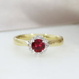 18ct Yellow Gold Ruby and Diamond Halo Cluster Ring