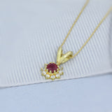 18ct Gold Ruby & Diamond Cluster Pendant & 18ct Chain