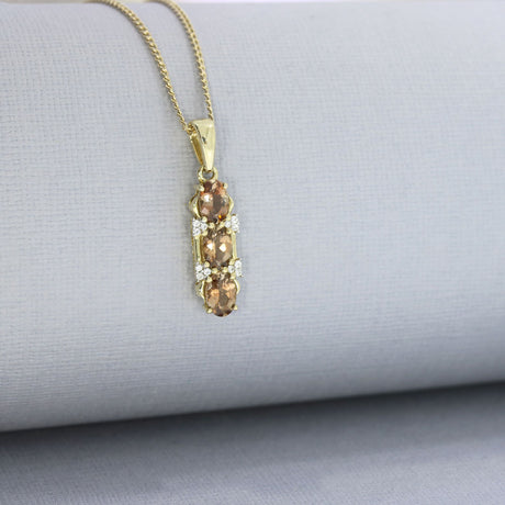 9ct Yellow Gold Oval Morganite & Diamond Drop Pendant