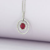 Pre Owned 18ct White Gold Oval Ruby & Diamond Double Halo Pendant