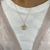 Silver and CZ Tree Of Life Pendant with Yellow Gold Accent