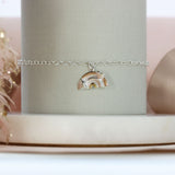 Silver Bracelet With Rainbow charm Rose & Yellow Gold Plated Accents