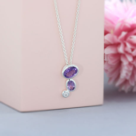 Silver Amethyst & CZ Bubble Pendant & Chain