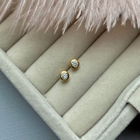 925 Silver Yellow Gold Plated CZ Stud Earring