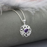 Silver Fancy Pendant With Pear Shape Amethyst & Chain