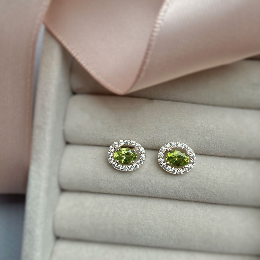 Silver Peridot & Cubic Zirconia Cluster Stud Earrings