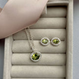 Silver Peridot & Cubic Zirconia Cluster Stud Earrings