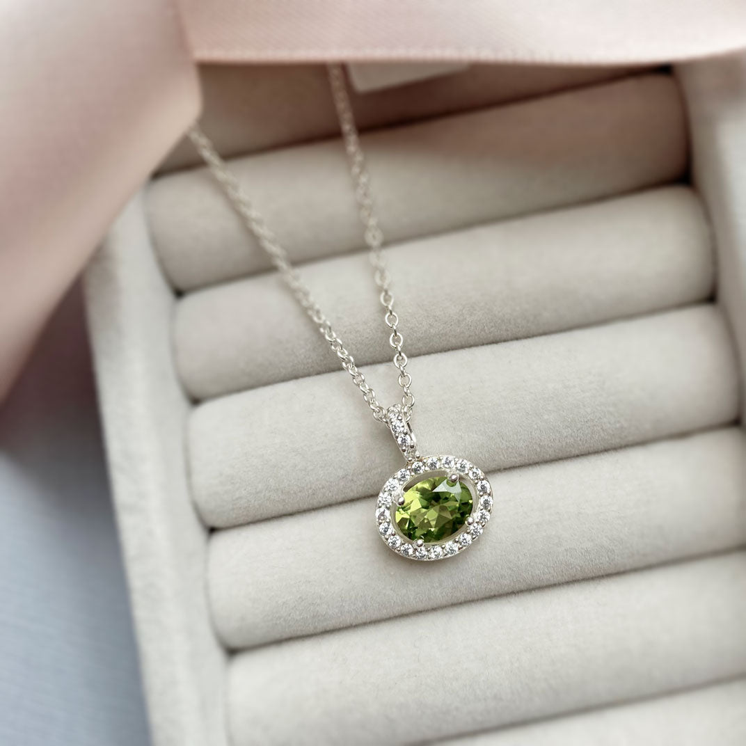 Silver Peridot & CZ Cluster Pendant