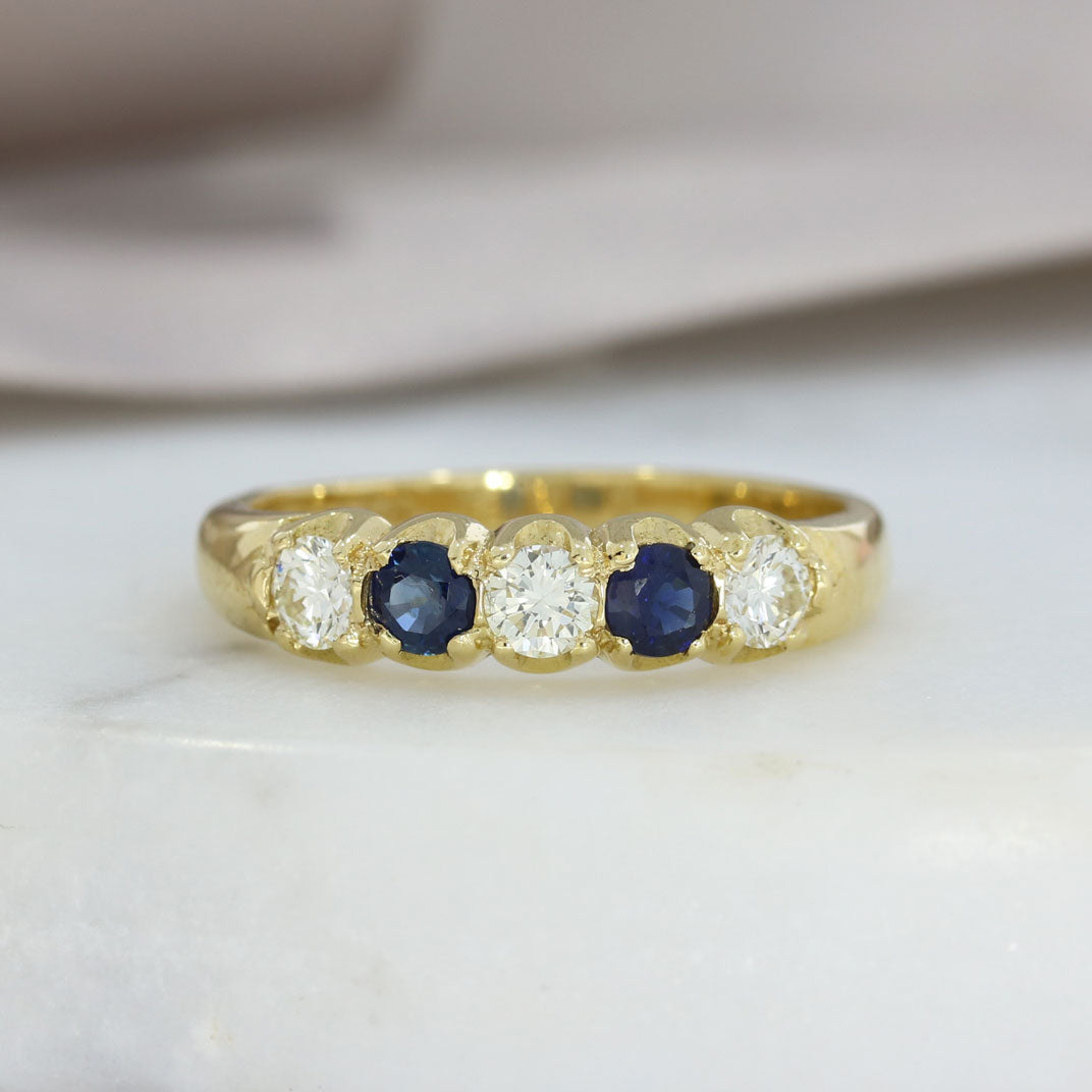 18ct Yellow Gold Sapphire & Diamond 5 Stone Ring