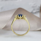 9ct Gold 0.91ct Sapphire & Diamond 0.12ct 3 Stone Ring