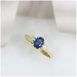 9ct Gold 0.91ct Sapphire & Diamond 0.12ct 3 Stone Ring