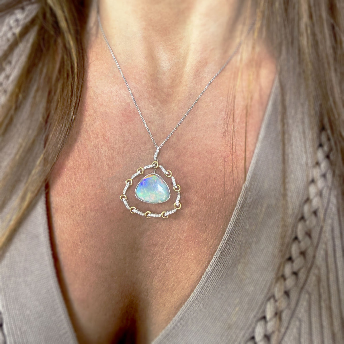 18ct Yellow & White Gold Fancy Opal & Diamond Pendant