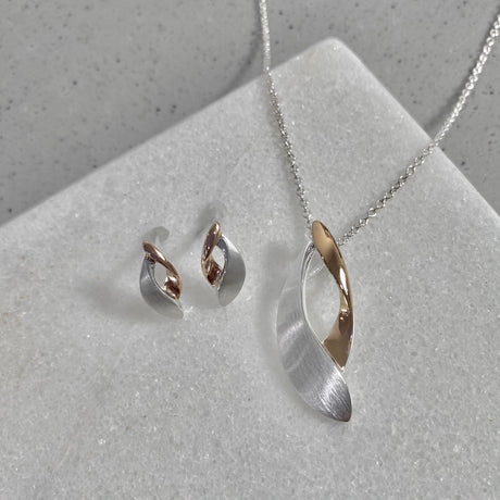 Brushed Silver & Rose Gold Plated Leaf Shaped Pendant