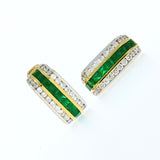 Pre Owned 18ct Yellow Gold Emerad & Diamond Huggie Style Earrings