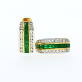 Pre Owned 18ct Yellow Gold Emerad & Diamond Huggie Style Earrings
