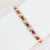 Pre-Owned 9ct Yellow Gold Ruby & Pave Set Diamond Chip Bracelet