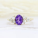 9ct Gold Ring Oval Amethyst & Diamond Ring