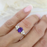 9ct Gold Ring Oval Amethyst & Diamond Ring