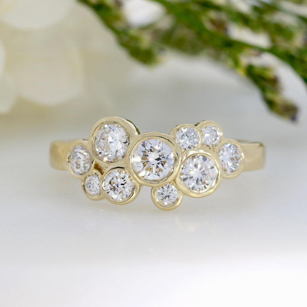 9ct Yellow Gold Lab Grown Diamond 10 Stone Bubble Ring 1.07ct