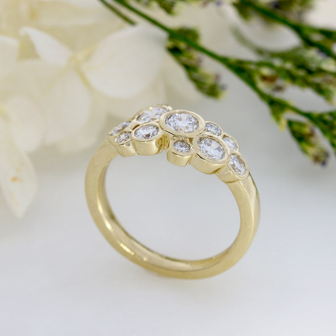9ct Yellow Gold Lab Grown Diamond 10 Stone Bubble Ring 1.07ct