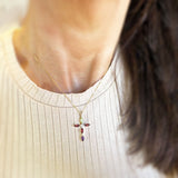 9ct Yellow Gold Cross Set With Semi Precious Stones on a Fine Curb Chain