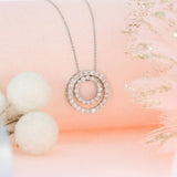 Pre Owned 14ct White Gold Double Circle Diamond Pendant On a Trace Chain