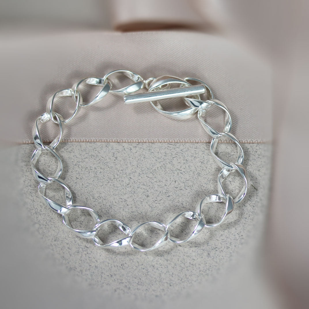 Silver Chunky Large Link Bracelet With T Bar