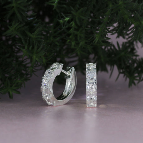 Silver Chunky Claw Set Cubic Zirconia Huggie Hoop Earrings