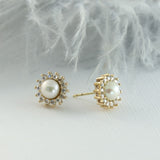 9ct Yellow Gold Pearl & Diamond Cluster Earrings