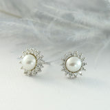 9ct White Gold Pearl & Diamond Cluster Earrings