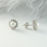 9ct White Gold Pearl & Diamond Cluster Earrings