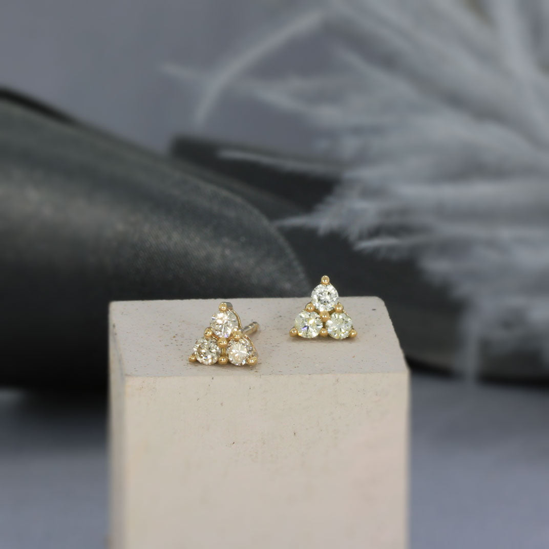 9ct Yellow Gold Claw Set 3 Diamond Cluster Stud Earrings  0.35ct