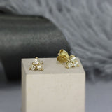 9ct Yellow Gold Claw Set 3 Diamond Cluster Stud Earrings  0.35ct