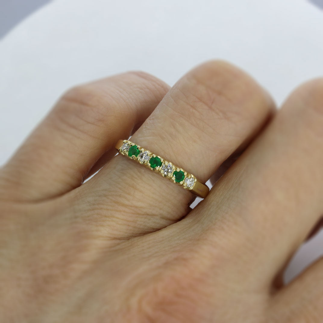 9ct Yellow Gold Emerald & Diamond Eternity Ring