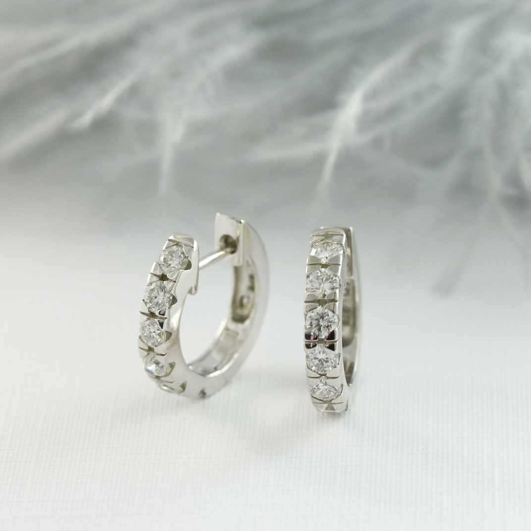 9ct White Gold Diamond Hoop Earrings 0.85ct