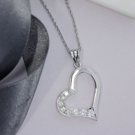 9ct White Gold Open Heart Pendant With Pave Set Diamonds Approx .60ct