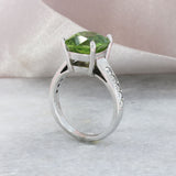 18ct White Gold Cushion Cut Peridot 6.55ct Dress Ring