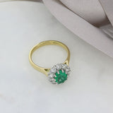 Pre Owned 18ct Gold & Platinum Emerald & Diamond Cluster Ring