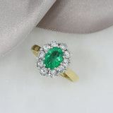 Pre Owned 18ct Gold & Platinum Emerald & Diamond Cluster Ring