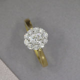 18ct Yellow Gold & Platinum Oval Claw Set Diamond Cluster Ring 0.85ct