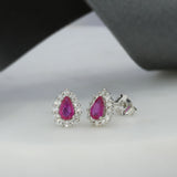 9ct White Gold Pear Shape Ruby and Diamond Cluster Earrings