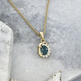 9ct Yellow Gold Oval Sapphire & Diamond Pendant