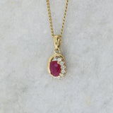 9ct Yellow Gold Oval Ruby & Diamond Pendant