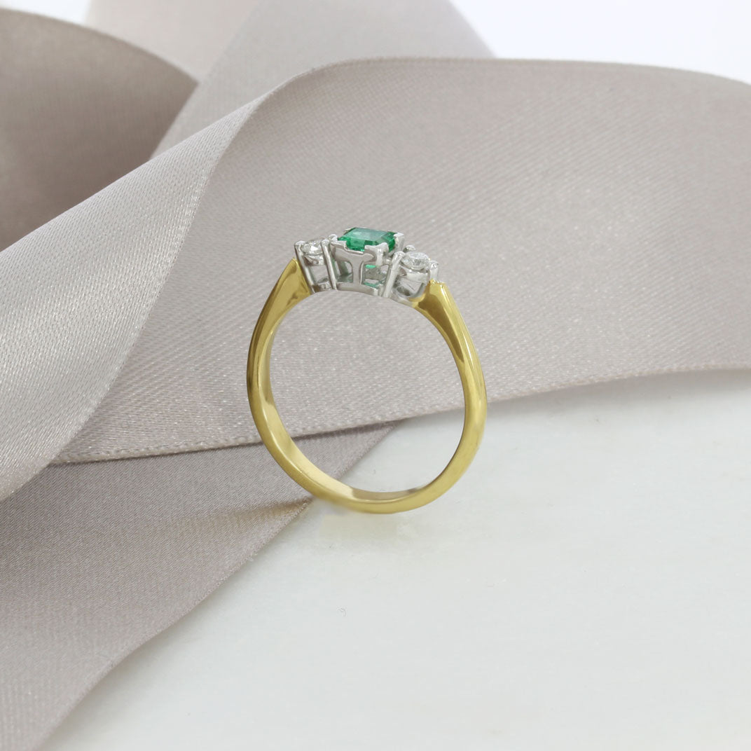 18ct Yellow Gold Three Stone Emerald & Diamond Ring