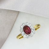 18ct yellow gold Pink Tourmaline & Diamond Cluster ring